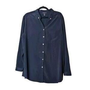 Style & Co Womens 16 Long Sleeve Black Satin Top Button Up Tunic XL Career‎